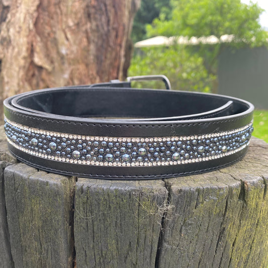 PU  BLACK Leather belts vegan friendly with added  BLUE sparkles