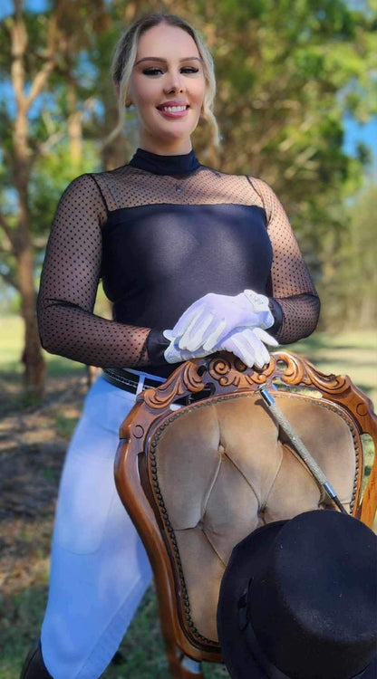 AUSTRALIAN MADE black long sleeve lace equestrian shirt The Bronwyn