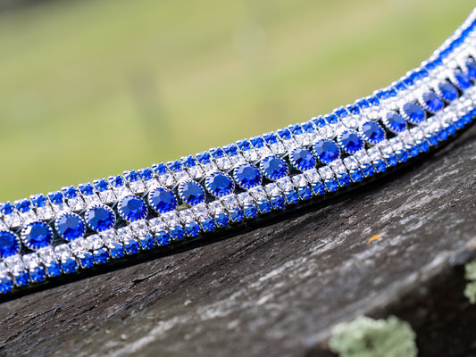 Blue and Crystal 3 Row Bling Browband