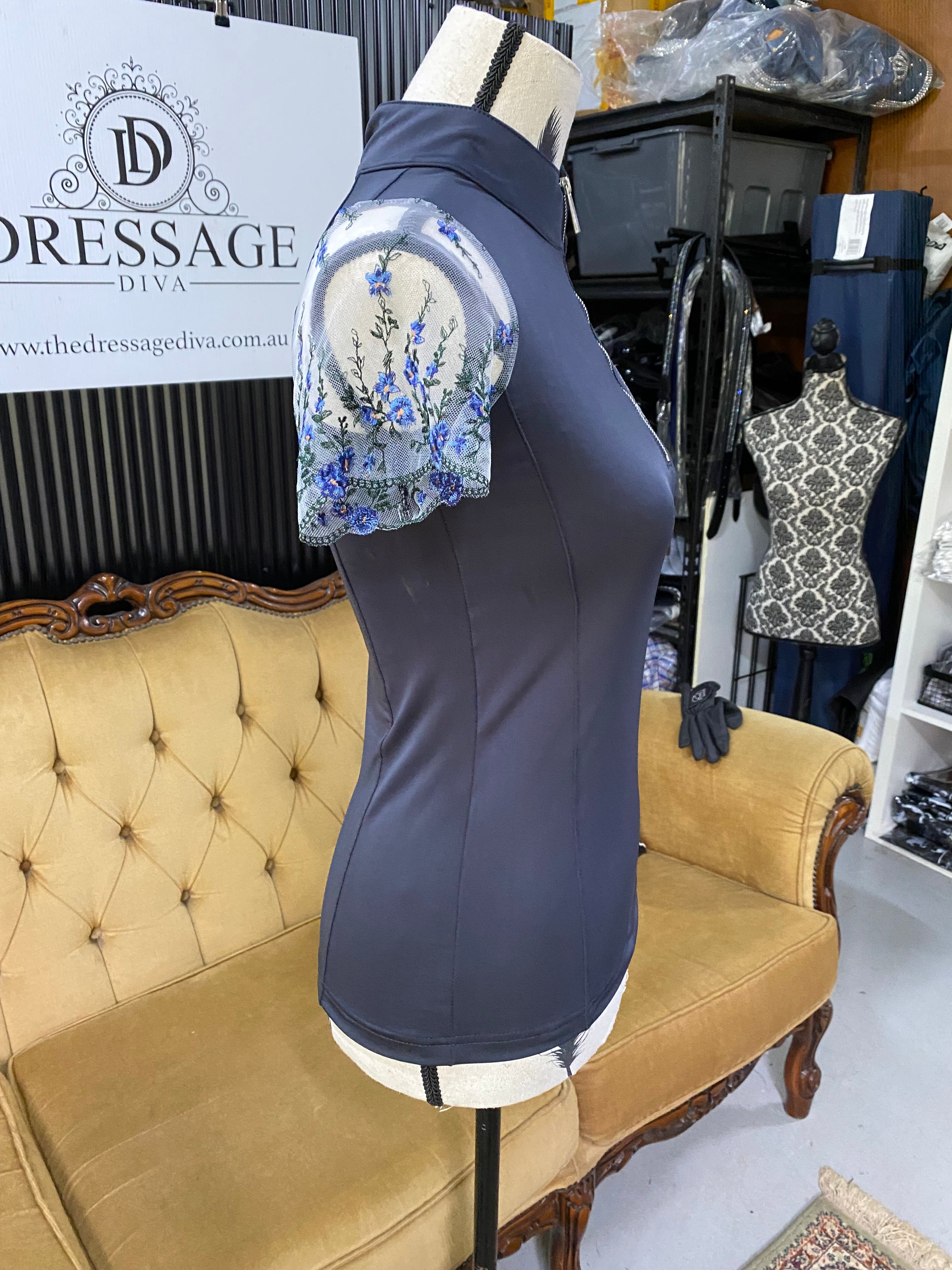 Dark Grey Lace Sleeve Shirt | THE MICHELLE