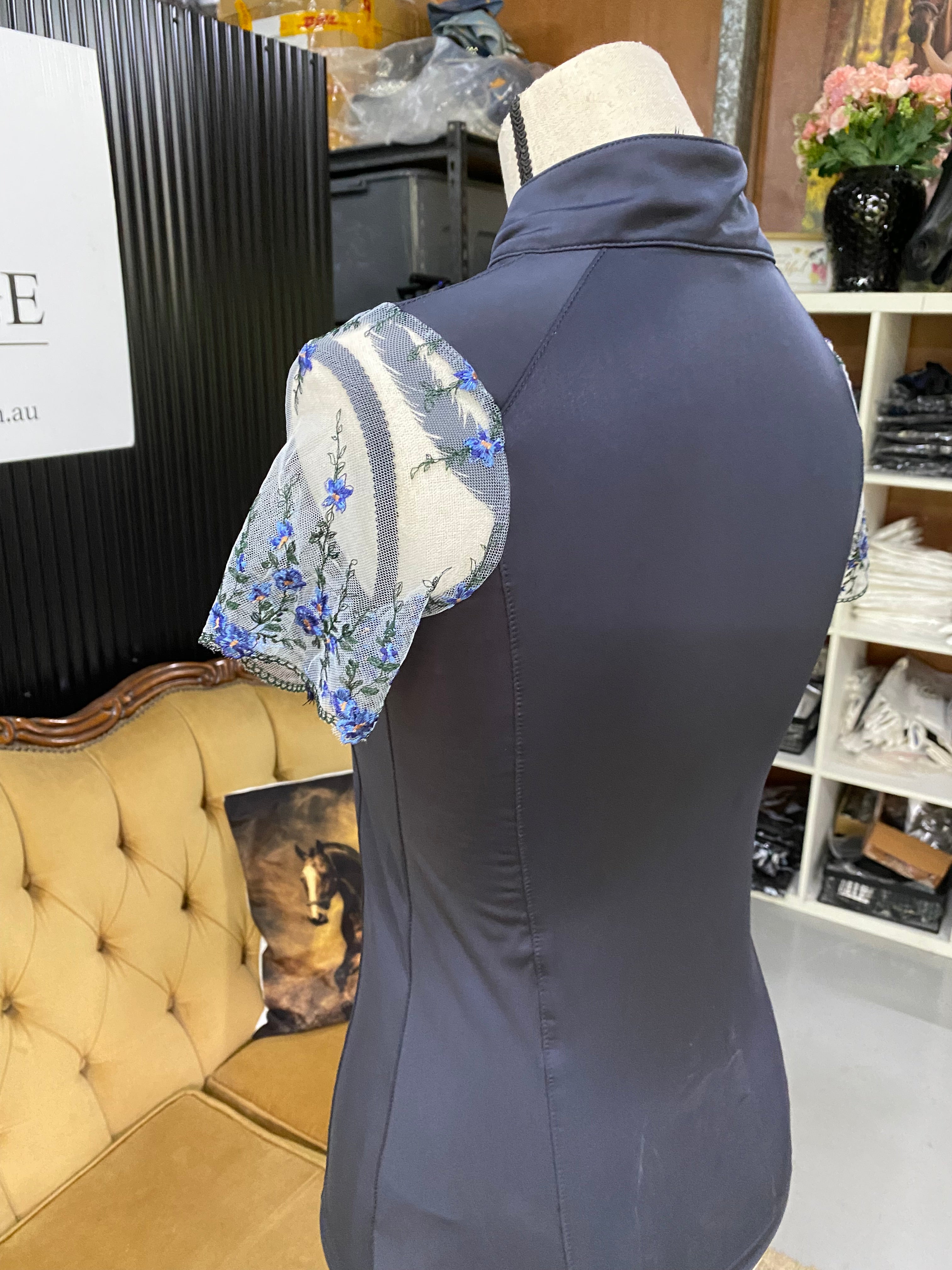 Dark Grey Lace Sleeve Shirt | THE MICHELLE