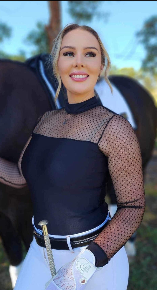 black long sleeve lace equestrian shirt 