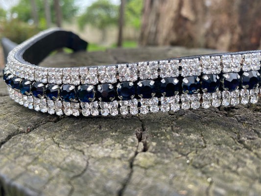 Navy crystal with Clear Crystal 5 Row Browband