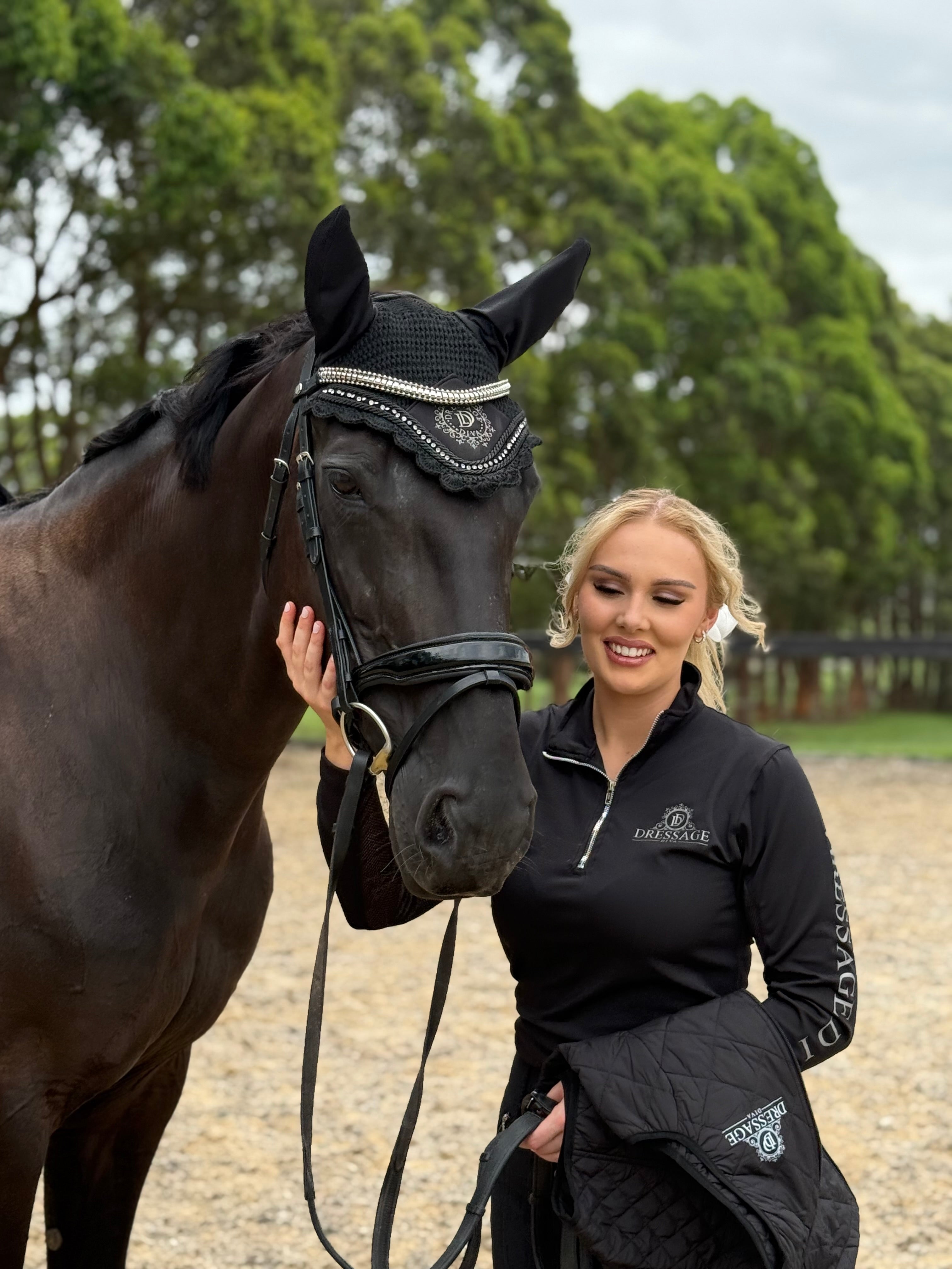 Black Long Sleeve base layer with grey logo & mesh equestrian shirt loose fit