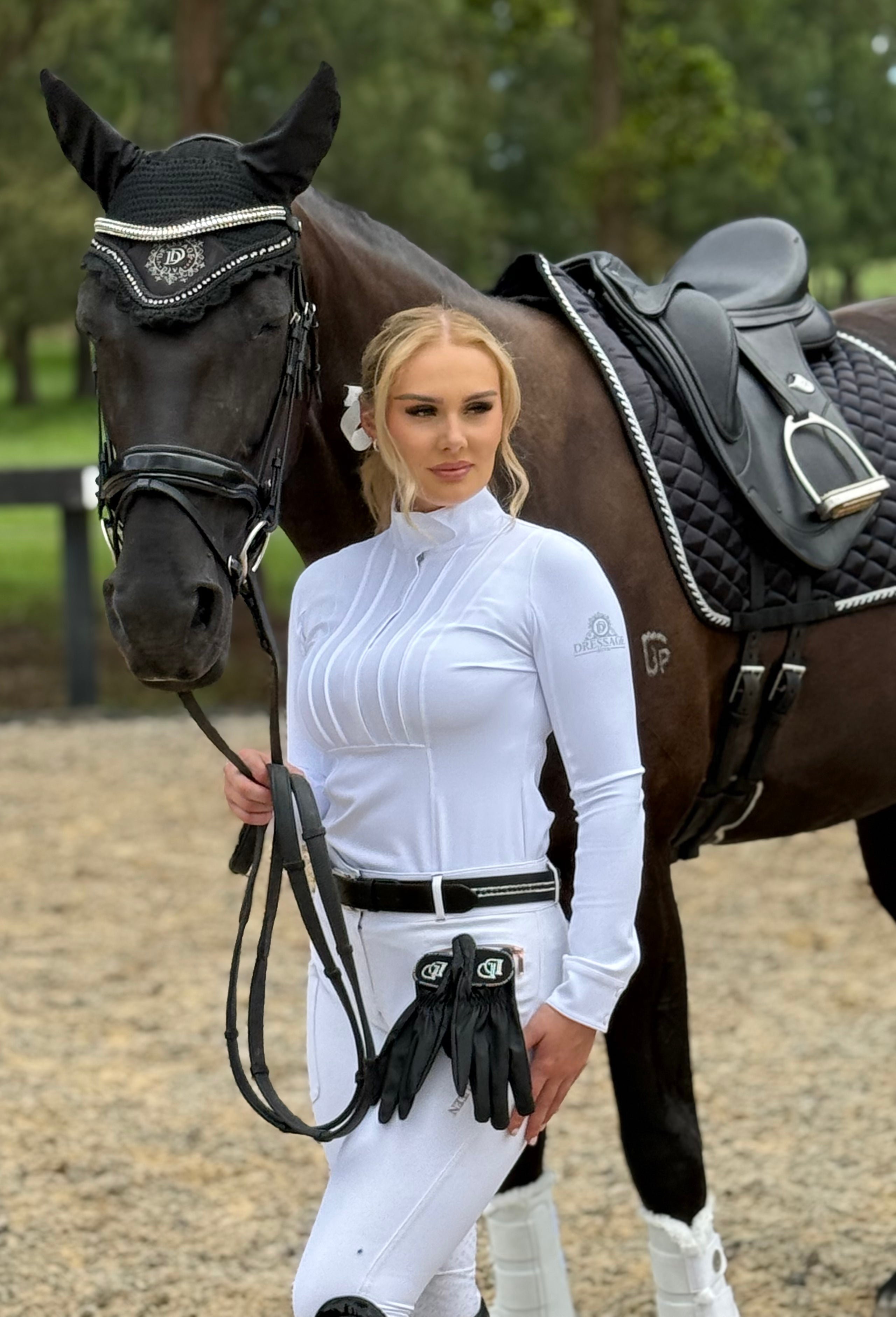 Dressage Competition shirt -White Pleated  Long Sleeve Competition  Shirt “The Isla”