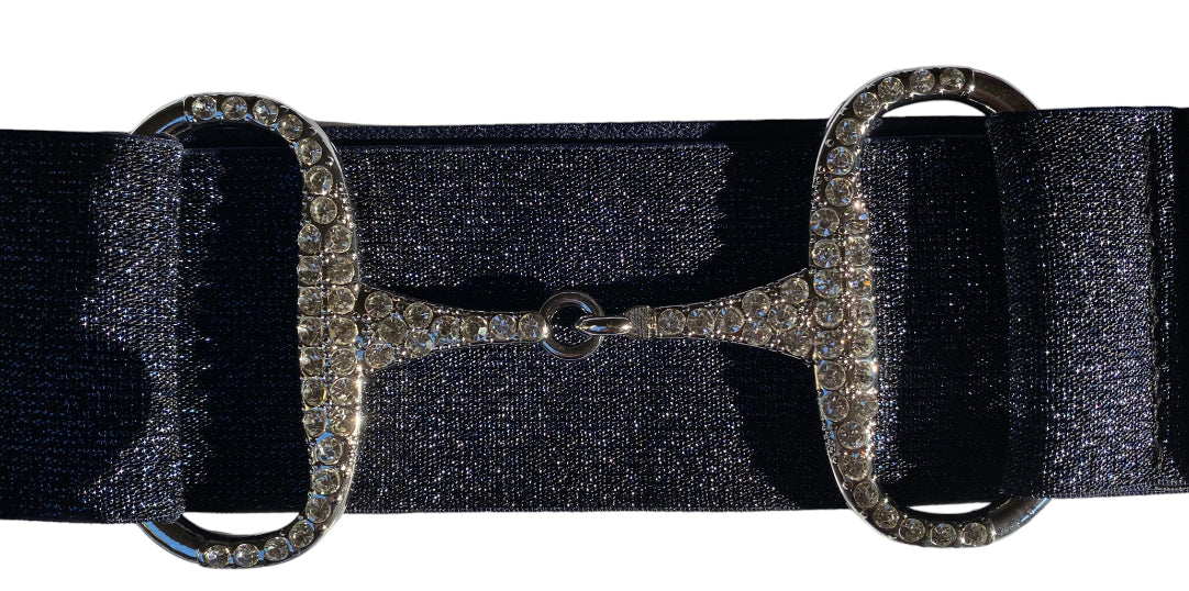 Elastic stretch belt with Silver diamonte Bling Bit clip 5 cm wide