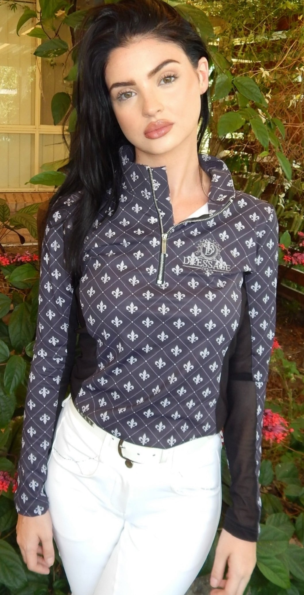 Equestrian base layer - Fleur de Lis Base Layer – Mesh Panel, Stretch Fit | Sizes 6–20
