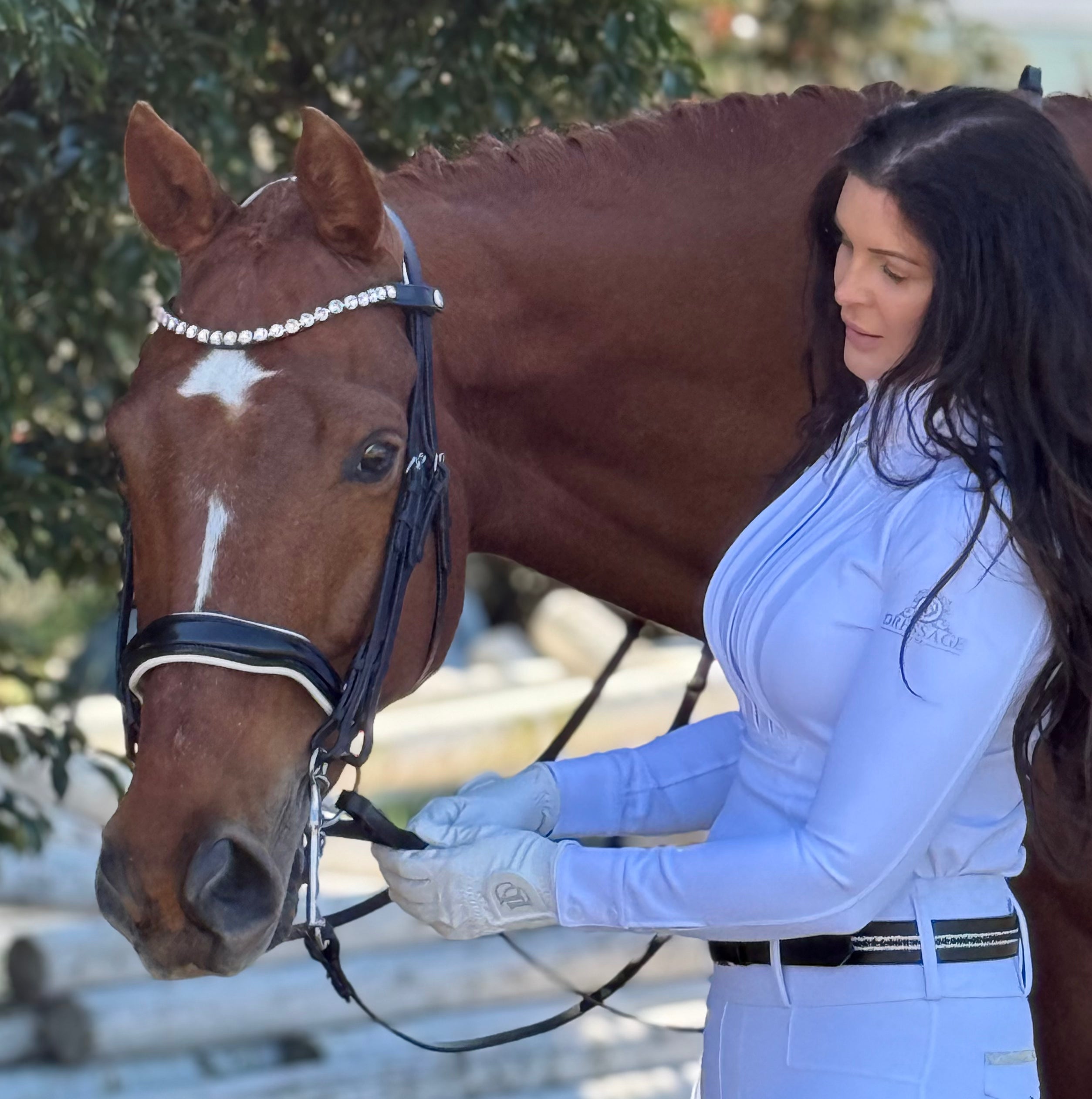 Dressage Competition shirt -White Pleated  Long Sleeve Competition  Shirt “The Isla”