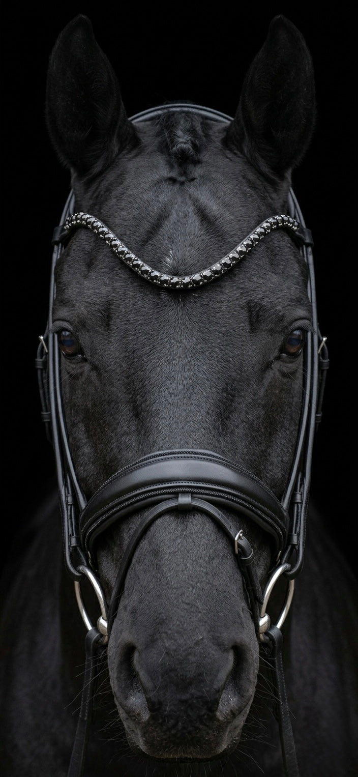 ANATOMICAL POLL RELIEF ROLLED LEATHER BRIDLE in Black
