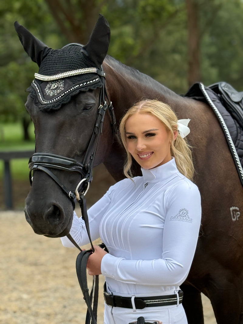 Dressage Competition shirt -White Pleated  Long Sleeve Competition  Shirt “The Isla”