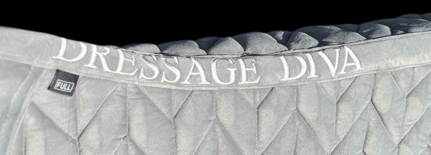 Dressage Saddle Pad -GREY Velvet  Saddle Pad – Crushed Crystal Trim | Full Size