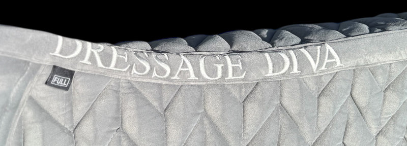 Dressage Saddle Pad -GREY Velvet  Saddle Pad – Crushed Crystal Trim | Full Size