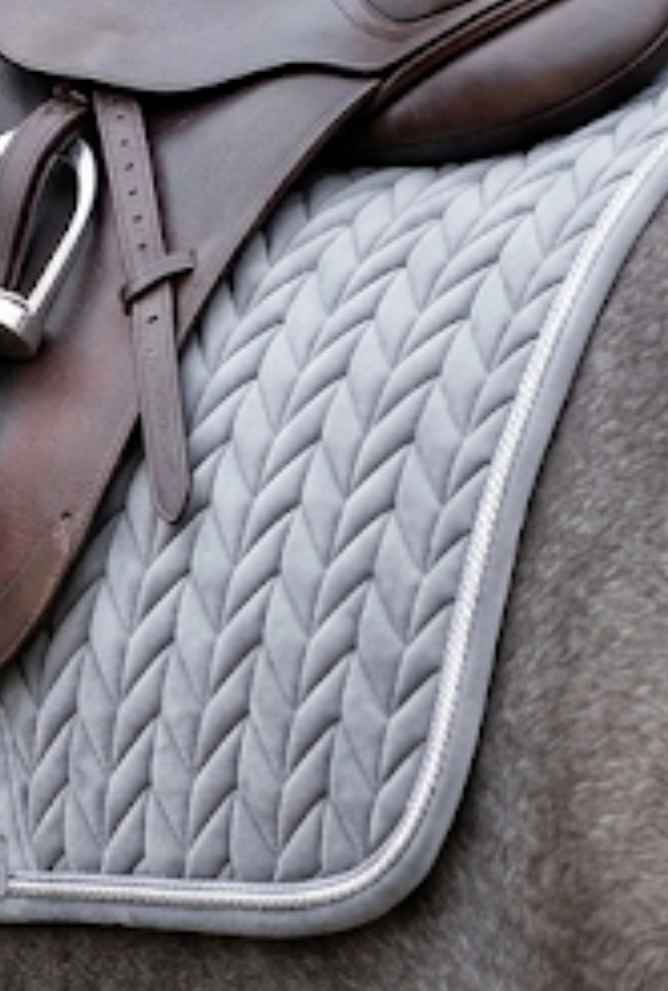 Dressage Saddle Pad -GREY Velvet  Saddle Pad – Crushed Crystal Trim | Full Size