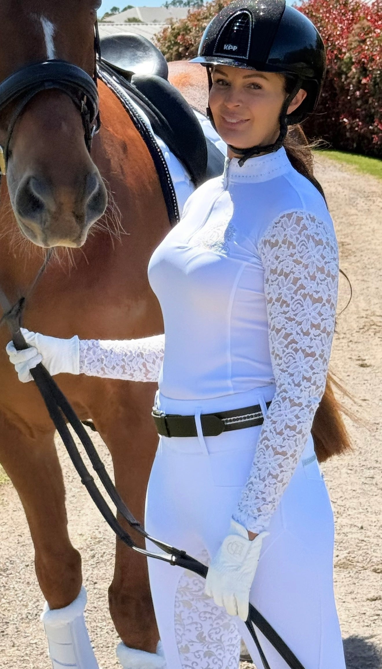 Equestrian competition tights - Premium competition white tights with silver swirl seat  The CHLOE Silver