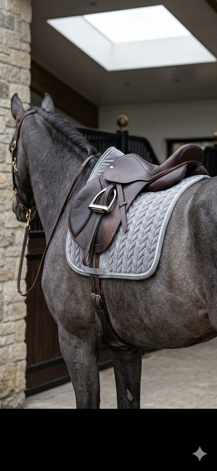 Dressage Saddle Pad -GREY Velvet  Saddle Pad – Crushed Crystal Trim | Full Size
