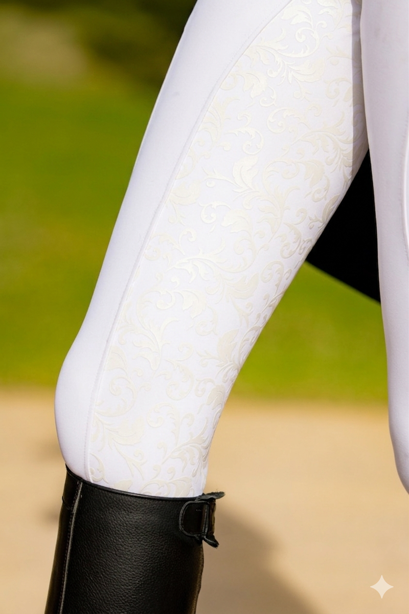 Equestrian competition tights - Premium competition white tights with off white  swirl seat  The CHLOE WHITE