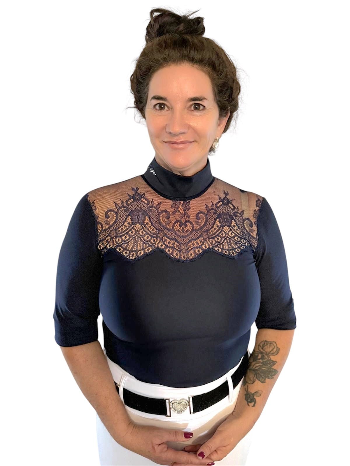 AUSTRALIAN MADE Shirt Sleeve Chantilly Lace Sleeve | The LINNY available in NAVY or BLACK
