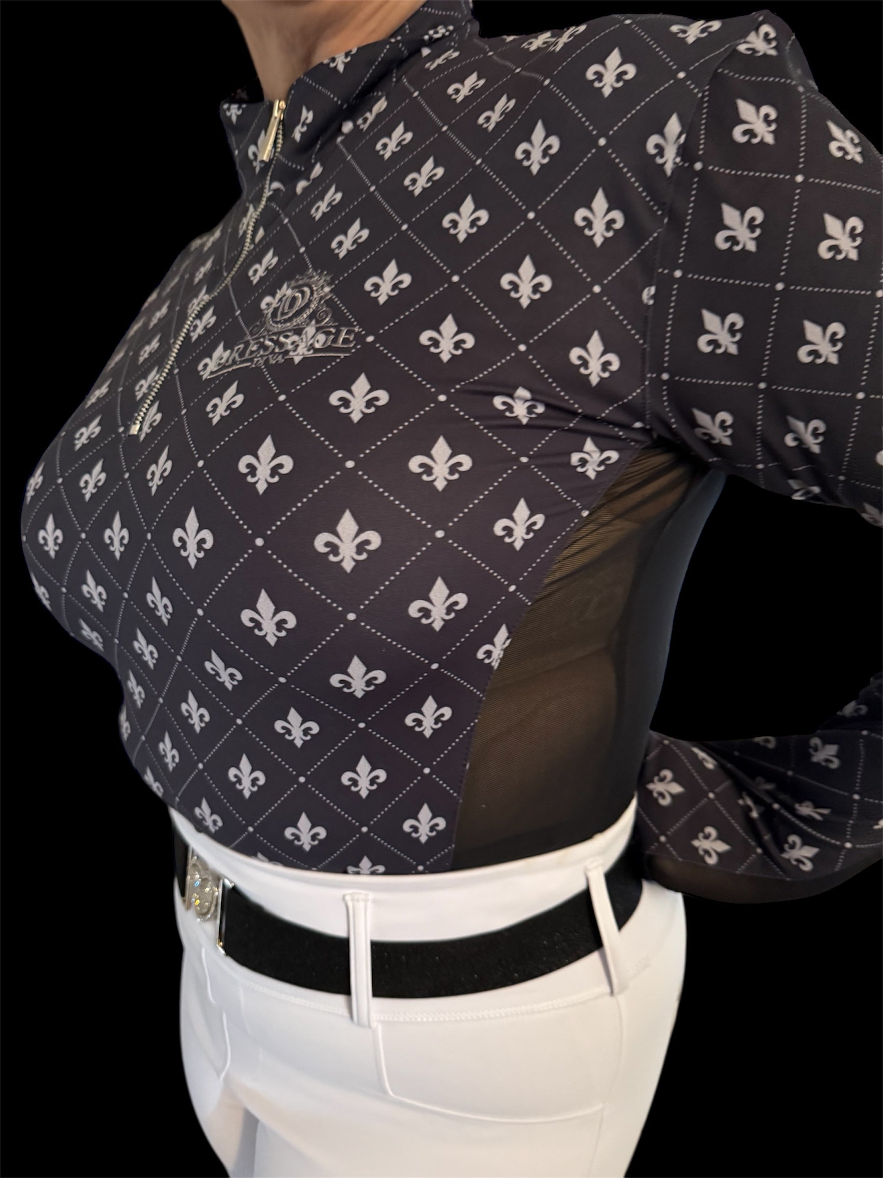 Equestrian base layer - Fleur de Lis Base Layer – Mesh Panel, Stretch Fit | Sizes 6–20
