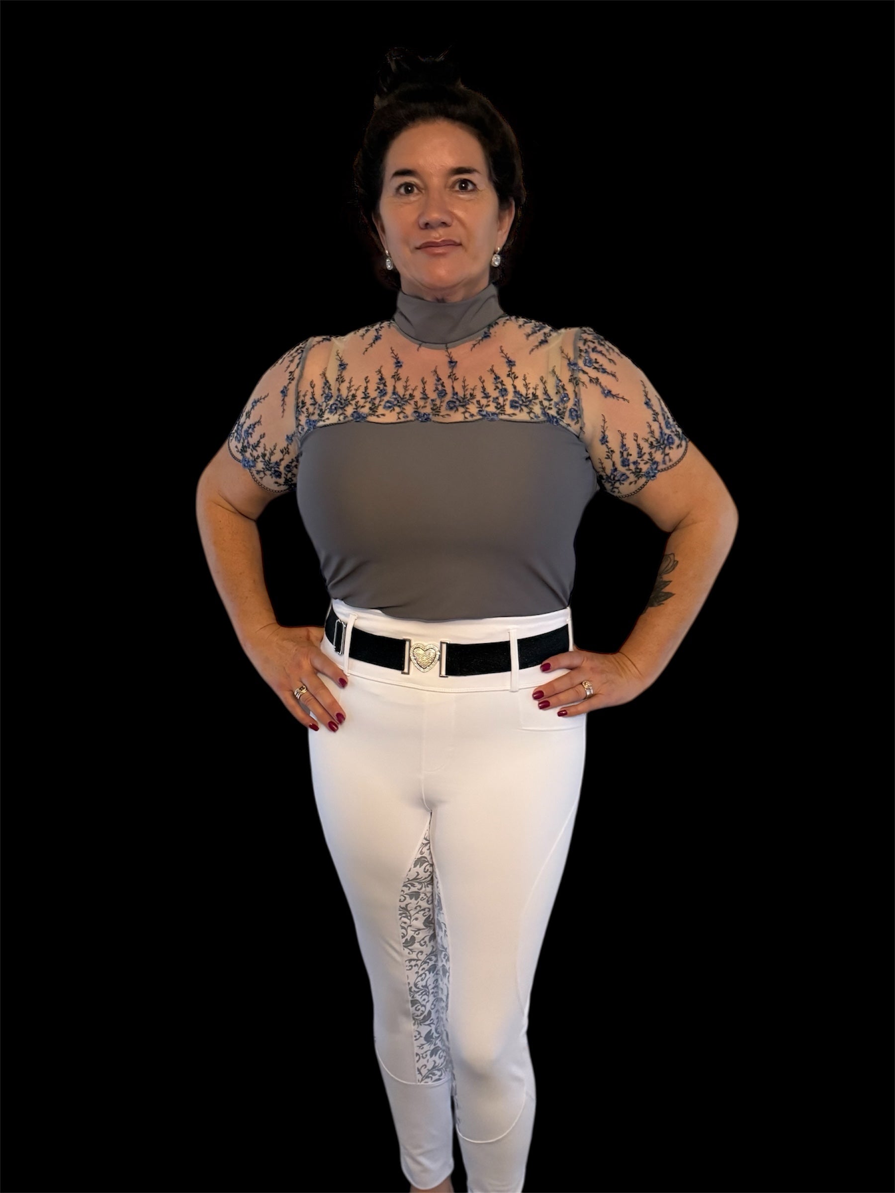 AUSTRALIAN MADE Grey or NAVY BLUE short sleeve floral lace equestrian shirt with lace chest … The CALLIE. Made to order