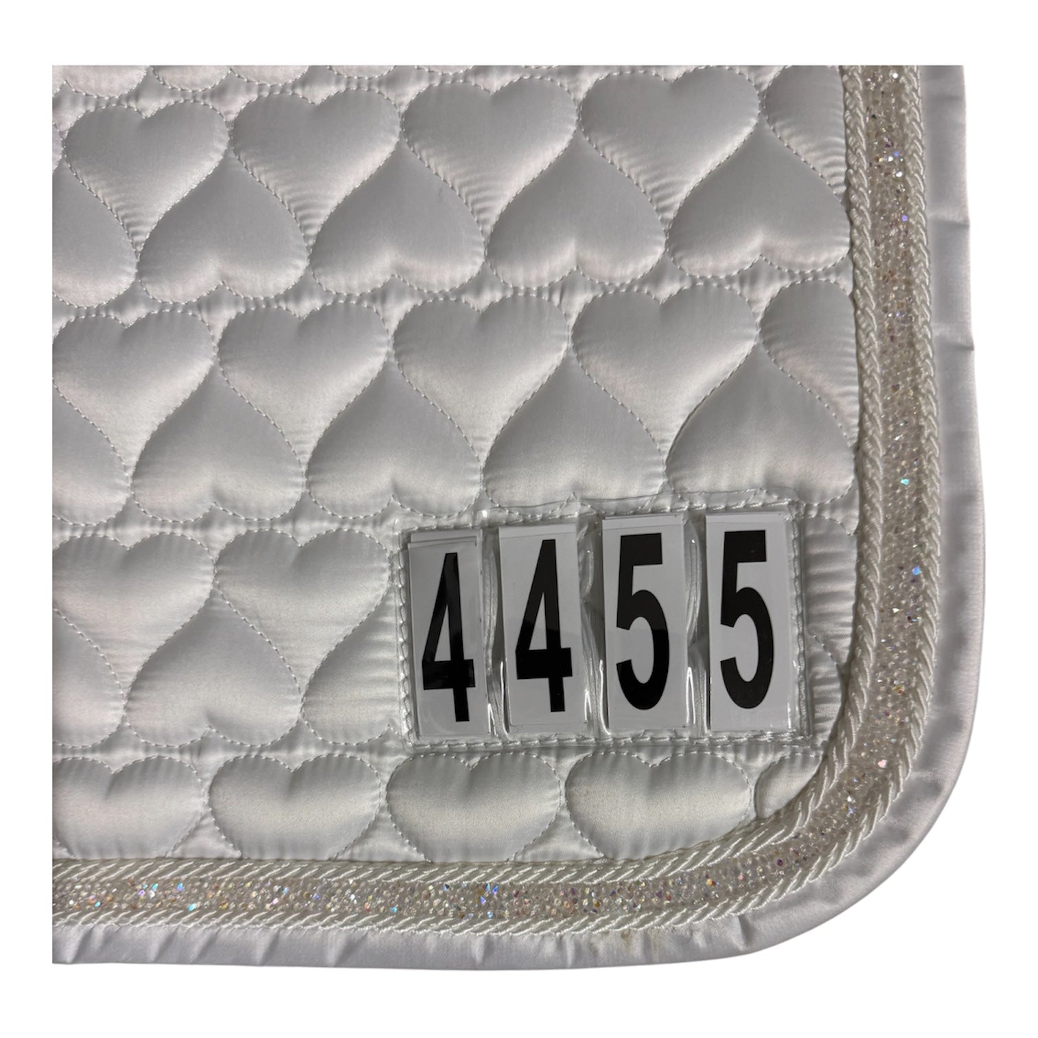 Competition Saddle Pad Satin with crushed clear crystal trim with choice of interchangeable  numbers !