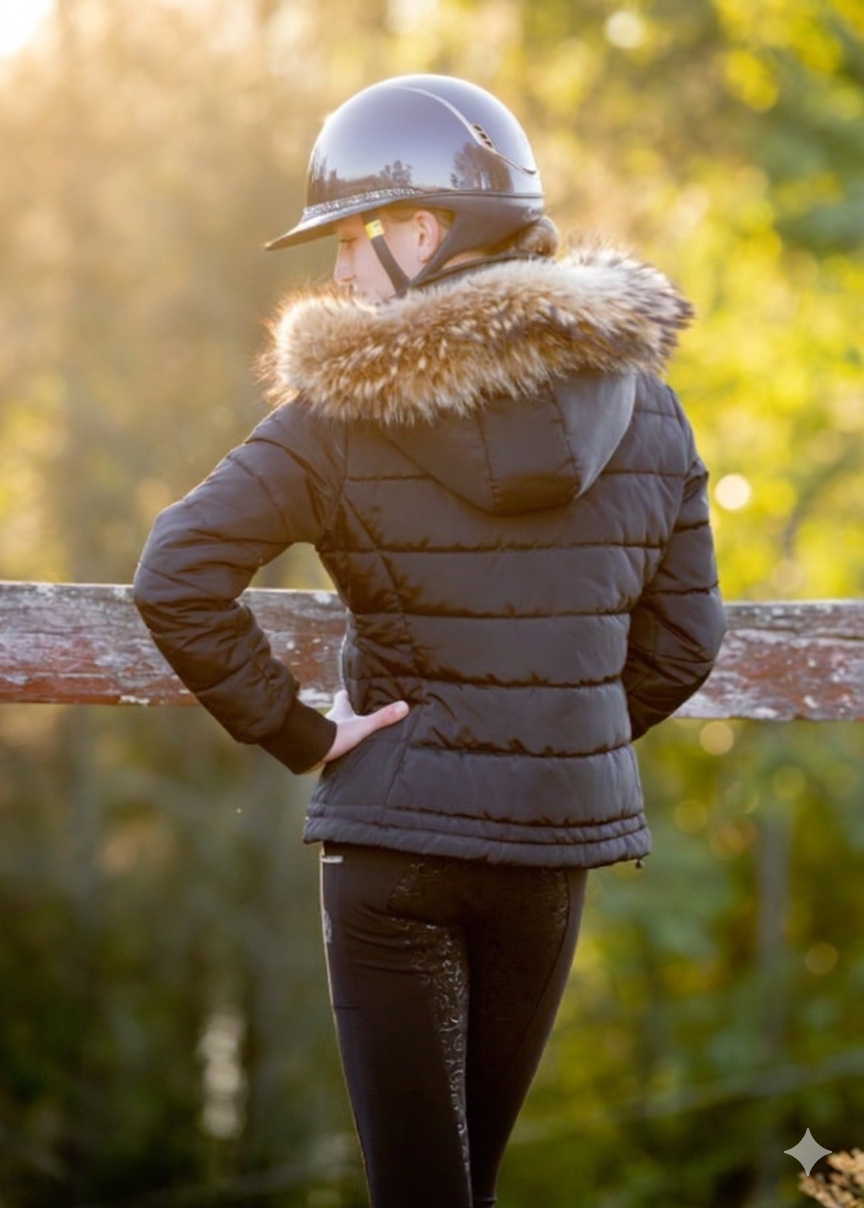 Winter   Equestrian PUFFER Jacket with faux fur hood