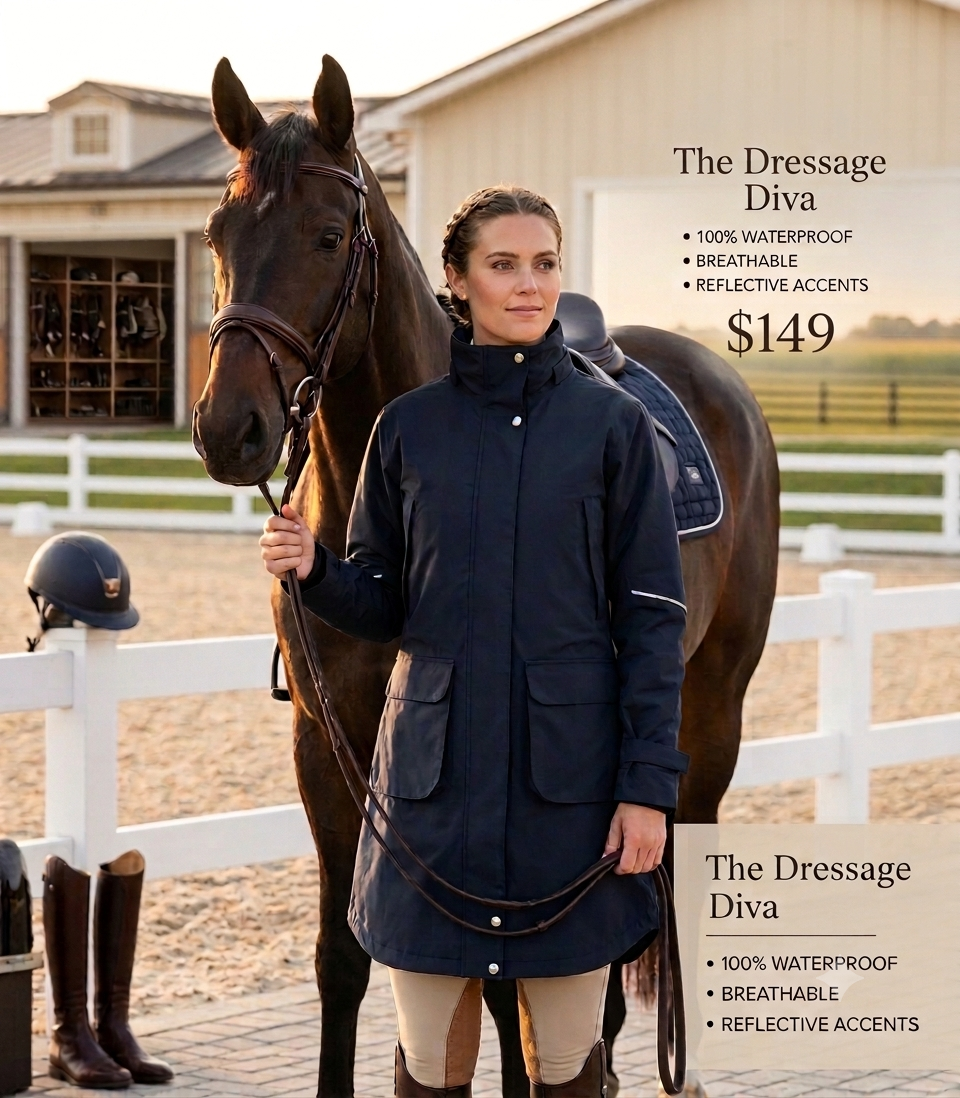 The Dressage Diva Long Riding Rain Coat -PREORDER OPEN