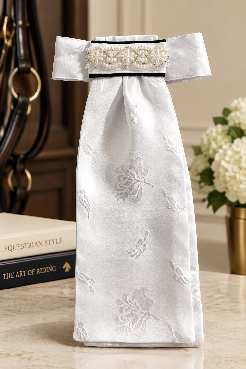 Large flower pattern stock tie Navy or Black piping