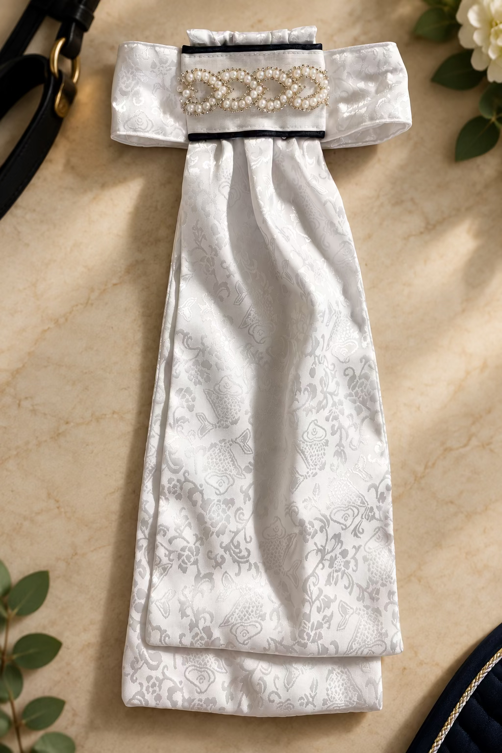 Small flower pattern stock tie Navy piping