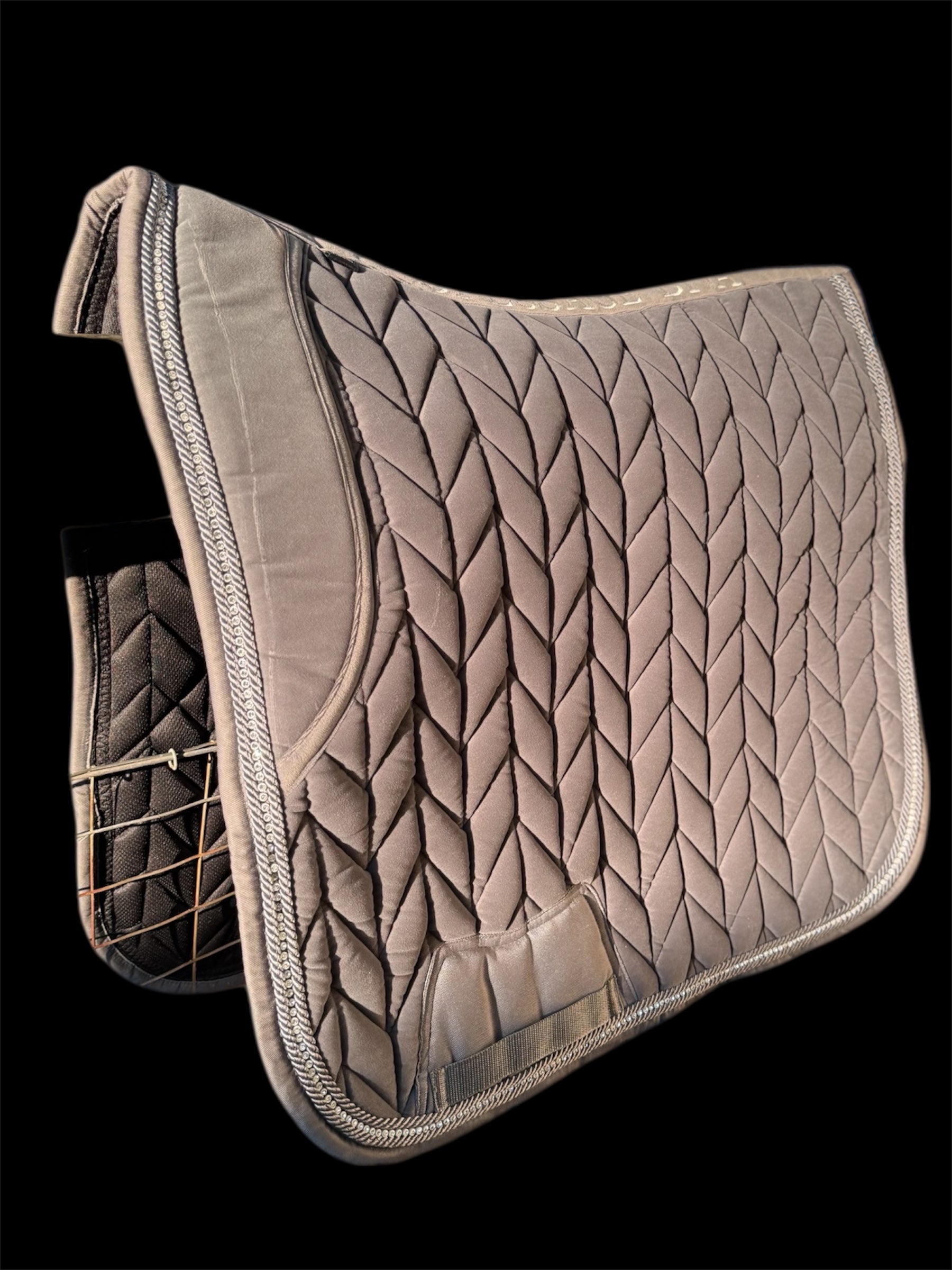 Dressage Saddle Pad :velvet saddle pad with crystal trim in Black navy pink or grey ❤️