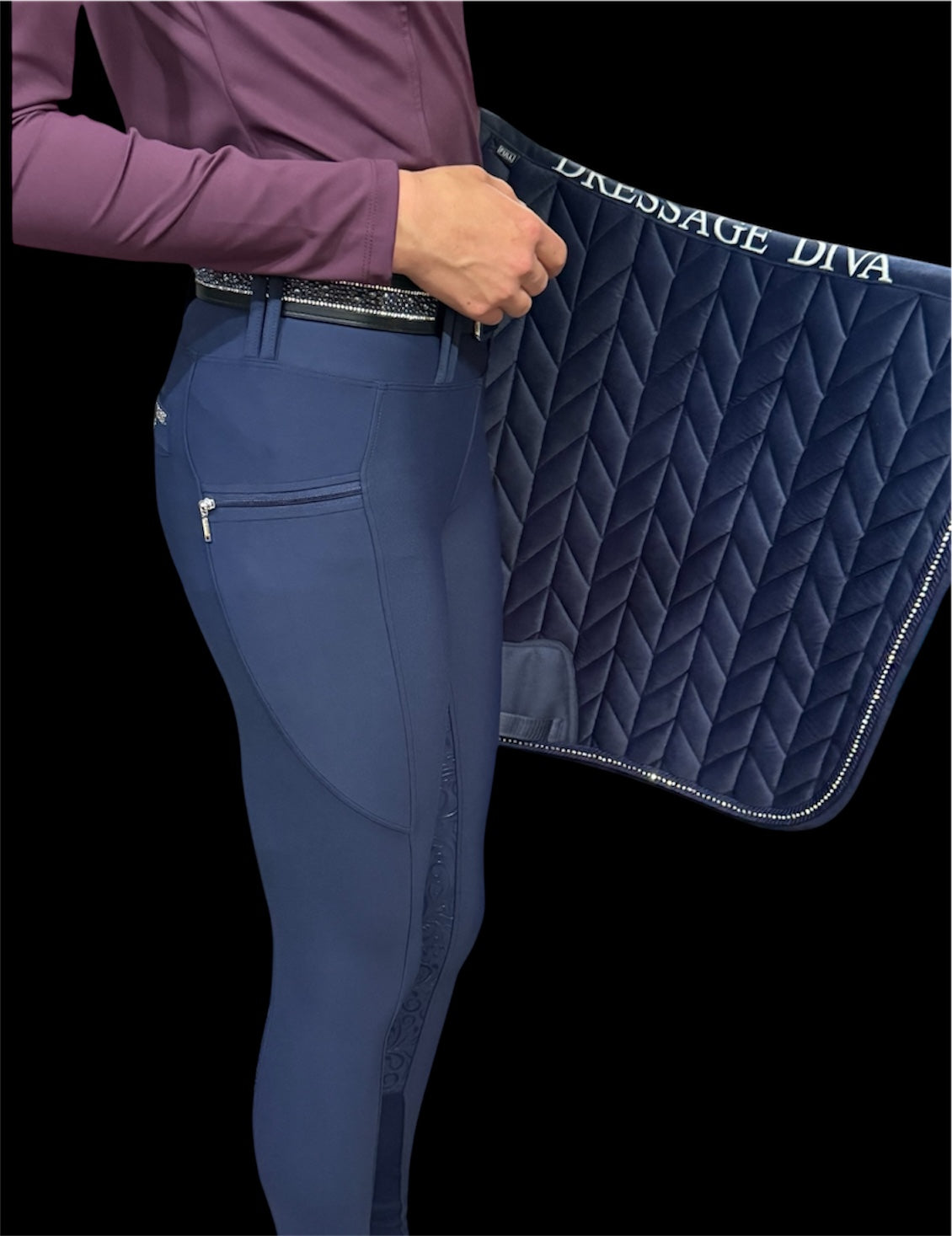 Dressage Saddle Pad :velvet saddle pad with crystal trim in Black navy pink or grey ❤️