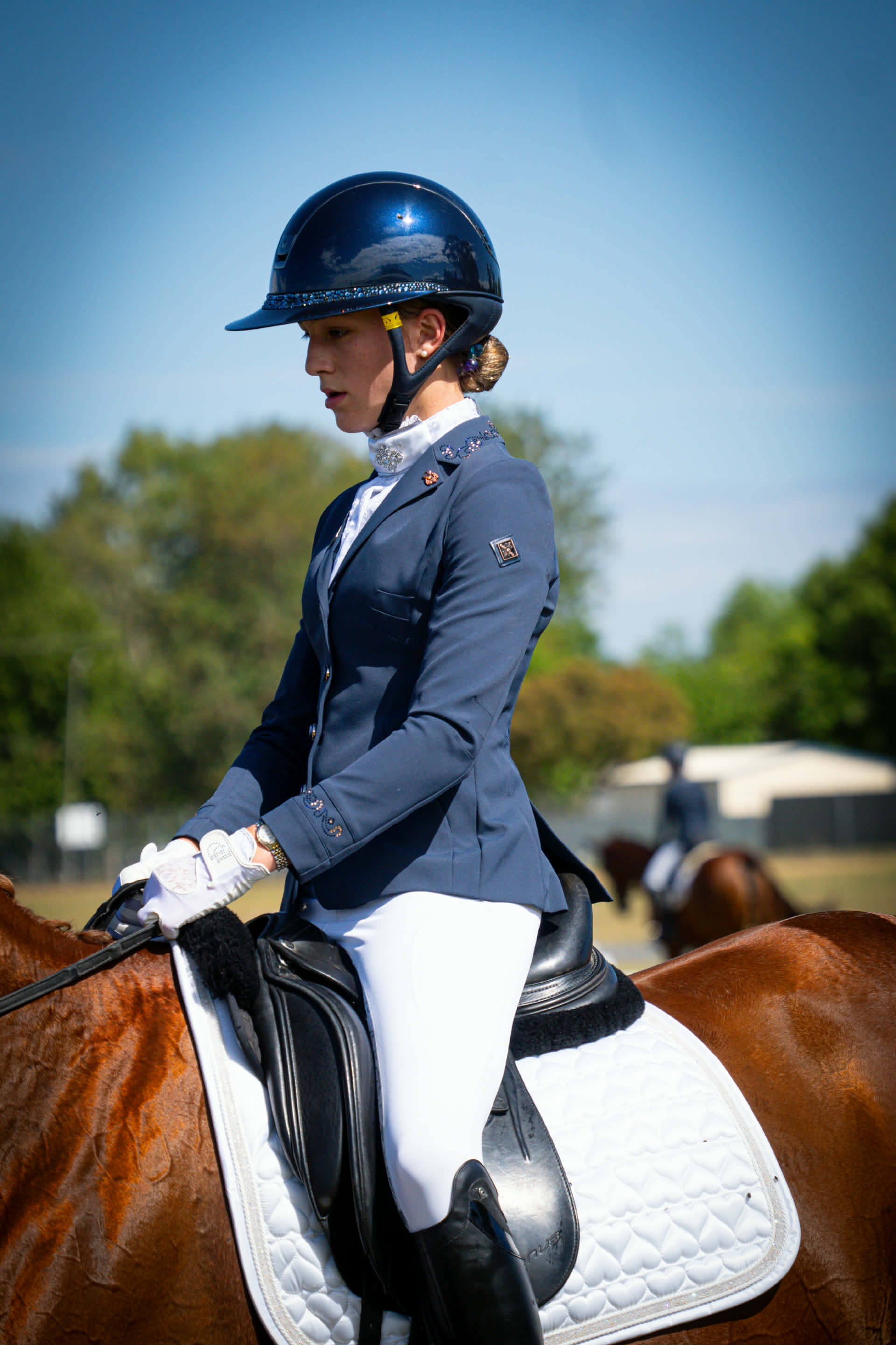 Competition Saddle Pad Satin Heart Shape pattern with crushed clear crystal trim