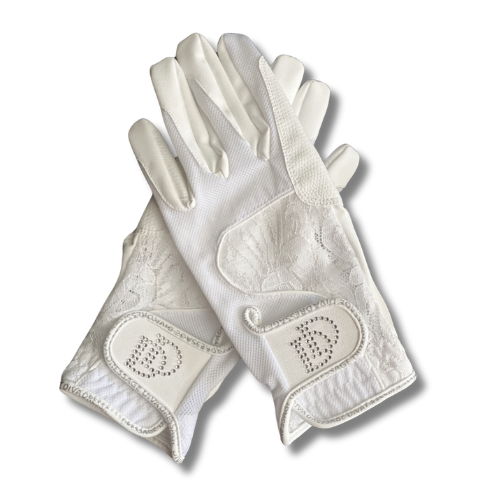 White Serino Gloves with Added Lace