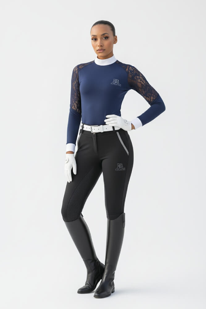 Long sleeve Competition Shirt with Lace insert and added collar bling "The ROSE "