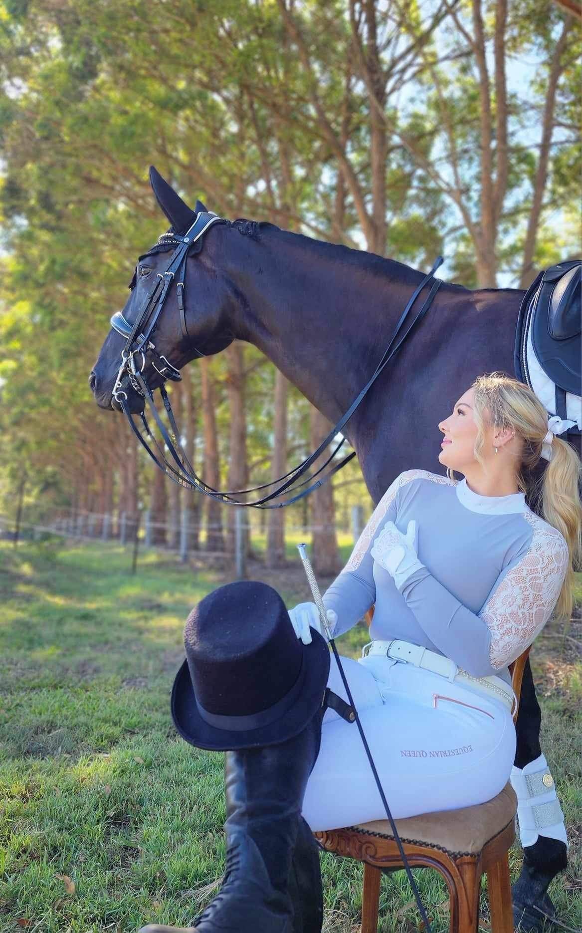 Long sleeve Competition Shirt with Lace insert and added collar bling "The ROSE "