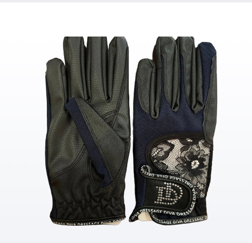 Navy Serino Gloves with Added Lace