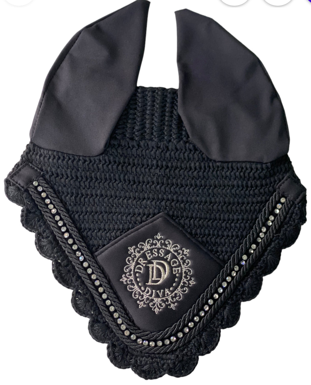Soft Ear Bonnet| Embroidered silver logo & diamanté crystals in BLACK or NAVY